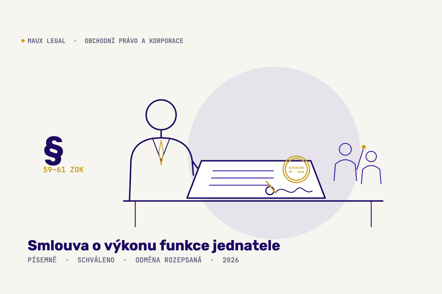 Smlouva o výkonu funkce jednatele 2026: co v ní musí být, kdo ji schvaluje a kde se nejčastěji chybuje